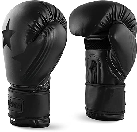Lions Star Boxing Gloves Men Women - Rex Leather Sparring Professional MMA Muay Thai Training Punch Bag Punching Mitts, Kickboxing Heavy Focus Training Hand Gel Mitt Cage Fight Gym - Black 12oz