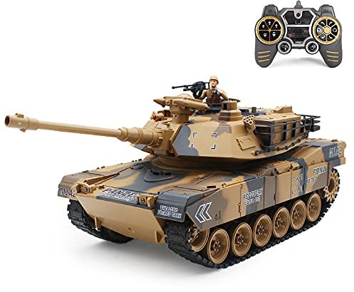 fisca 1/18 RC Panzer 2.4 GHz, 15 Kanal M1A2 RC Tank mit Schussfunktion und Rauch – Abrams Main Battle Tank That Shoot BBS Airsoft Bullets Militär Spielzeug für Kinder und Erwachsene