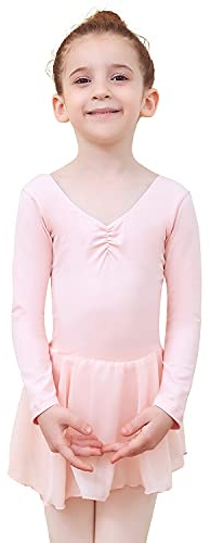 Tancefair Kinder Ballettkleidung Mädchen Ballettkleid Kurzarm/Langarm Tanzkleid Baumwolle Balletttrikot Ballettanzug Tanzbody Gymnastikanzug mit Chiffon Rock Tütü