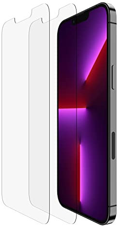Belkin Displayschutz aus gehärtetem Glas für iPhone 14 Plus, iPhone 13 Pro Max, 2er-Pack, einfache Anbringung, blasenfrei, mit mitgelieferten Aufklebern