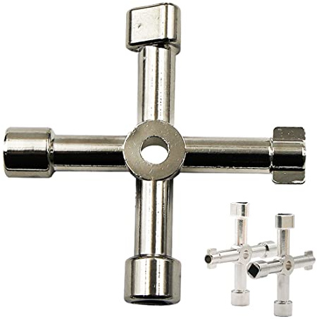 Multifunktionaler Wasser Stromschlüssel 4 Wege Multifunktionale Utilities Schlüssel für Elektrische Wasser Gas Meter Box Schrank Öffnen Schlüssel (Silber)