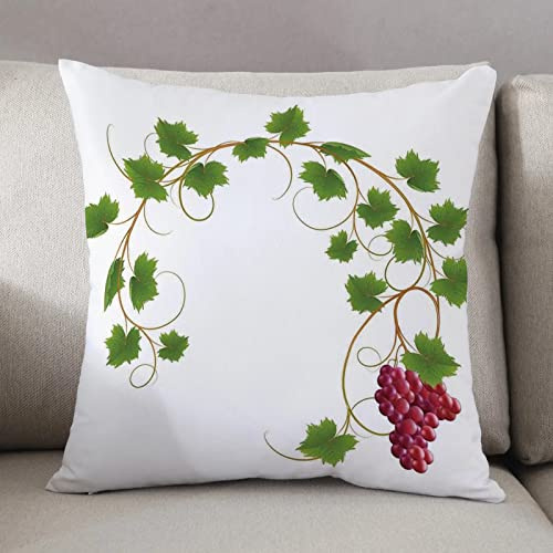 Cushion Covers 50 x50cm Square Throw Pillow,Grapes,Curved Ivy Branch Deciduous Woody Wines Seed Clusters Cabernet，Gre,Decorative Sofa Cushion Covers for Bedroom Couch Living Room with Invisible Zipper