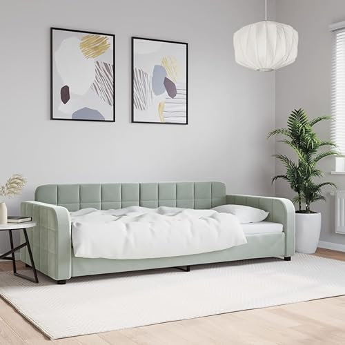 Homgoday Tagesbett Couchbett Einzelbett Schlafsofas Bettsofa Loungesofa Polstersofa Gästebett Jugendbett Sitzersofa Sofa Couch für Wohnzimmer Gästezimmer Hellgrau 90x190 cm Samt