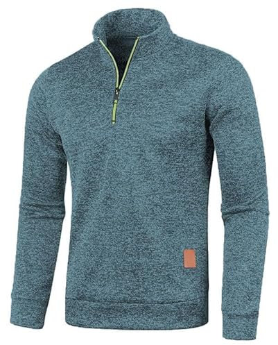 Half Zip Pullover Herren Ohne Kapuze Männer für Solid Arbeitspullover Oversize Winter Sport Arbeitspullover Sweater Men (DE/NL/SE/PL, Alphanumerisch, L, Regular, Regular, Denim Blue)