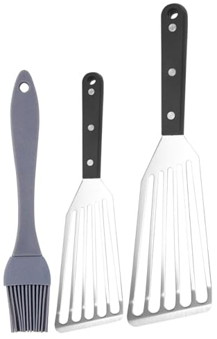 2 Pcs Fish Spatula Set with Oil Brush, Stainless Steel Non Stick Slotted Spatula for Cooking, Flipping, Frying, Grilling, BBQ, 28cm & 31cm Professional Fish Slice