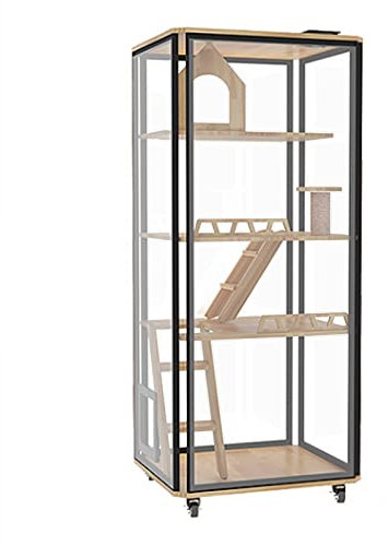 Katze-Hundehaus Panorama-Katzenhaus aus Glas, großer Raum, Katzenkäfighaus, praktisches Katzenhaus aus Holz, Haustier-Katzenhaus for den Innenbereich (D) Katzenkäfig