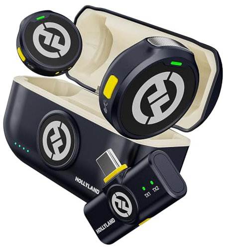 Hollyland Lark M2 Micrófono Inalambrico Solapa Compatible con Teléfonos Android, iPhone 15, 300 m, Hi-Fi Audio, Cancelación de Ruido, 30H Duración, Micrófono Inalámbrico para Livestream Vlog - Negro