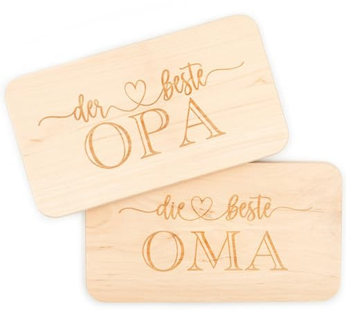 Geschenkfreude Frühstücksbrettchen Oma und Opa Set 22x12,5cm - Geschenke für Großeltern mit Gravur - Frühstücksbrettchen mit Gravur für Oma und Opa - Oma und Opa Brettchen - Beste Oma und Opa