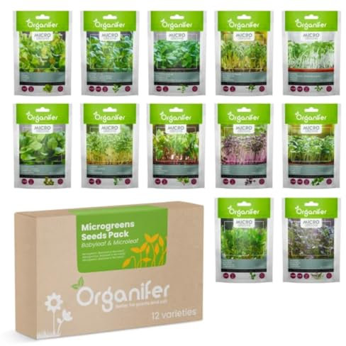 Microgreens (Babyleaf & Microleaf) Paket - Sprossensamen - Kressesamen - Gemüsegartensamen - Salatsamen - Rettichsamen - Grünkohlsamen - Microgreens-Samen - 12 Sorten - Organifer