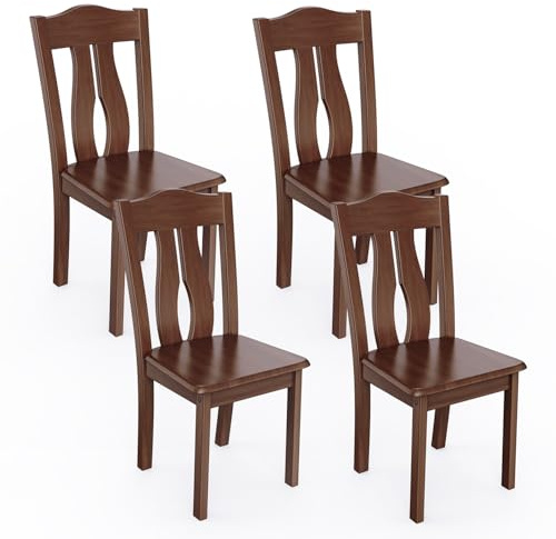 MORDEER Sedie da Pranzo in Legno Massello, Set di 4 Sedie, Sedie da Cucina Moderne del Medio Secolo con Schienali a Doghe Alte e Razionali, Sedie Senza Braccioli per Sala da Pranzo, Cucina, Vanity