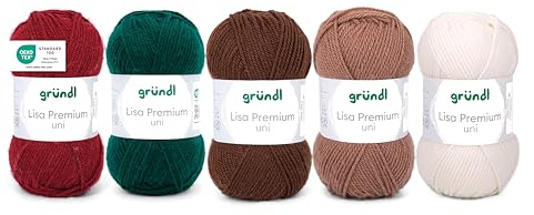 Gründl Lana Lisa Premium Uni - Lana para punto y ganchillo - Suave y delicada con la piel - 100% poliacrílico - 5 ovillos de 50 g / 133 m - Tamaño de agujas: 3,5-4,5 mm - 5 x 50 g Blanco-Marrón