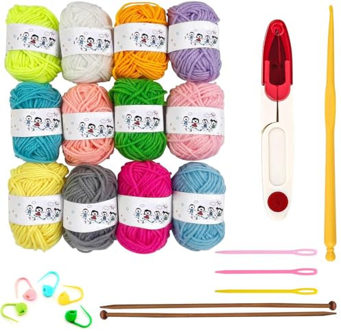 24 PCS knitting Set, Knitting Kit, Knitting Kit for Beginners, Knitting Kits, Beginner Knitting Kit for Beginners Adults Children, Dishcloth Knitting Craft Knitting Starter Kit for Handcrafts Arts
