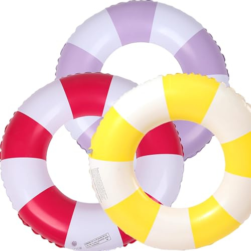 Anello di nuoto gonfiabile, Vintage a Righe Ciambella Salvagente Gonfiabile, Salvagente Adulti in PVC con Valvola d'Aria, Anelli Gonfiabili Piscina Galleggiante, Aiuto al Nuoto ﻿ (rosso+giallo+viola)