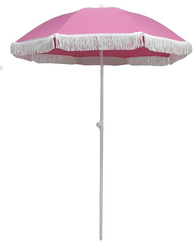 HCBUTAE 160cm Large Balcony Parasol Tassels Garden Umbrella, Outdoor Parasol for Bar and Cafe Patio Umbrella, 5 Kinds of Mounting Bases Optional, Pink