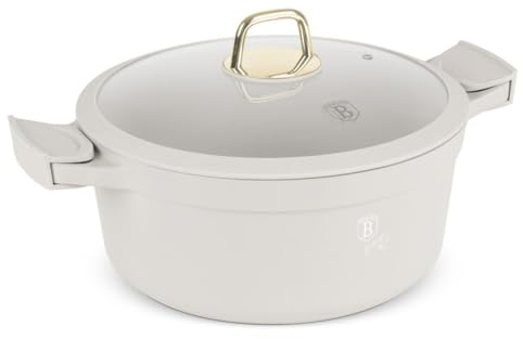 Gryta 28 cm med glaslock och titanbeläggning, lämplig för induktion, 6,6 l kruka med avtagbara silikonhandtag, Sahara Collection
