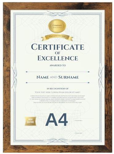 Vasemouh Cadre Photo A4 Rustique en MDF Bois Marron, Cadre A4 pour Photos, Diplômes et Affiches - Affichage Vertical et Horizontal, Léger et Stable, 21x29.7cm, 1 Pièce