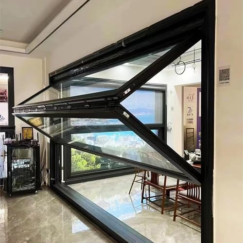 Ventanas plegables verticales, ventana de concesión con marco de aluminio y vidrio templado de doble capa,ventana de guillotina doble para cafetería, restaurante de comida rápida(WxH 31.4x31.4in/80x80