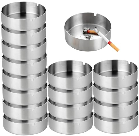 Ceniceros de acero inoxidable, cenicero metálico de 7, 6 cm, 16 unidades, resistente al viento y al polvo, resistente y duradero, para bares, restaurantes dormitorios, tanto en interiores como