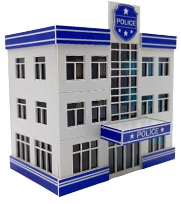 Pegciuho Garagen/Parkplatzmodell Im Maßstab 1:64 – Planungsdemonstration – Vitrine für Miniaturautos Im Maßstab 1:64, Polizeistation