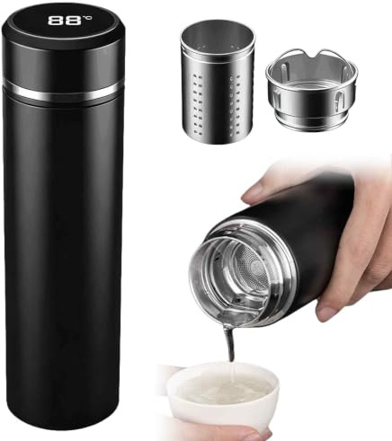 Termo de 500 ml de acero inoxidable – Botella de vacío con indicador LED de temperatura, a prueba de fugas, sin BPA, termo para oficina, exterior, viajes