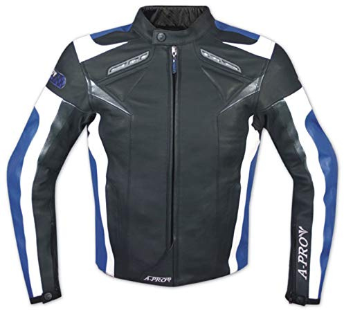 A-Pro läderjacka motorcykel racing sport oxläder CE skydd termofoder, blå, M