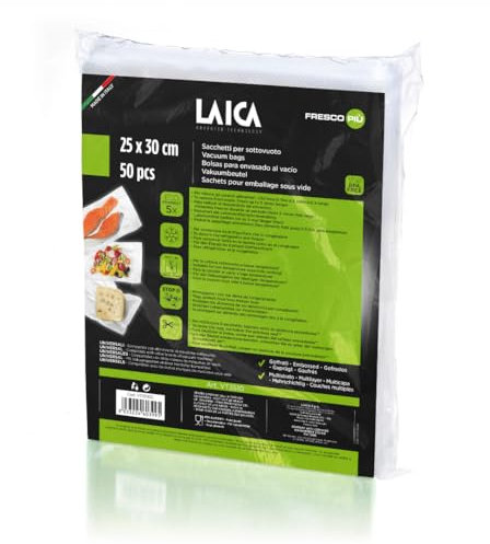 Laica VT3510 Confezione da 50 Sacchetti Sottovuoto per Alimenti formato 25 x 30 cm