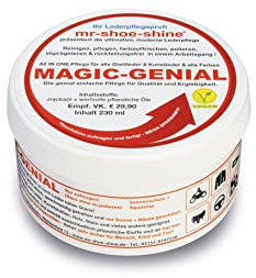 mr-shoe-shine Magic-Genial Lederpflege – vegane Universal-Pflege für Auto, Sofa, Möbel, Jacke, Schuhe, Motorradbekleidung, Ledercouch, Sattel & mehr – farbneutral, rückstandsfrei, ohne Lösungsmittel