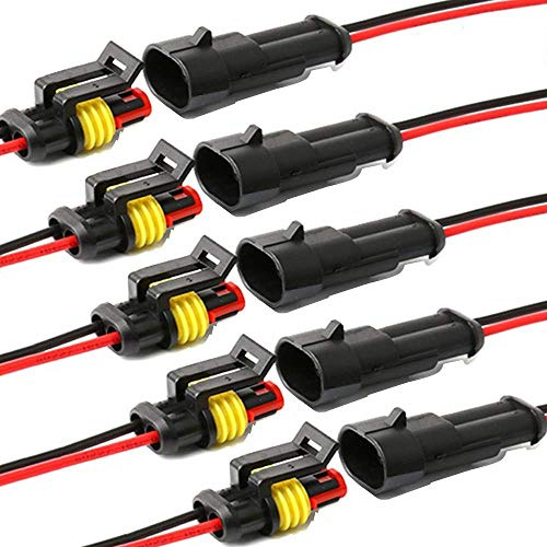 YETOR, connettore Elettrico Impermeabile per Auto, 2 Pin connettori per Cavi elettrici per Auto, Camion, Barca, e Altri Cavi di Collegamento (5pack) (2pin connector)