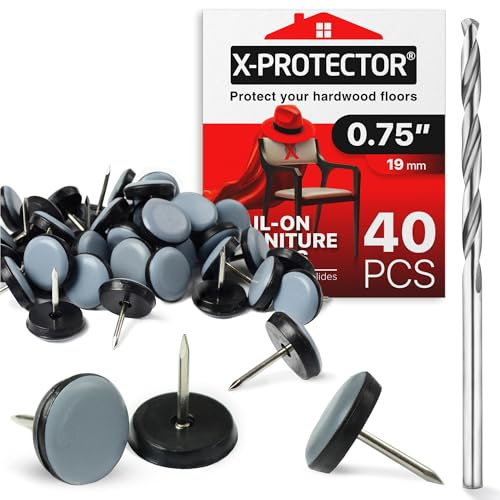 Chair Glides X-PROTECTOR – 0.75 Furniture Glides 40 pcs – Grey Nail-on Chair Sliders – Premium Chair Leg Floor Protectors – Slide Effortlessly with Leg Pads That Protect Your Floor!