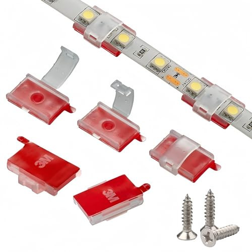Threetwofour 100 Pack Double Installation LED Strip Light Mounting Bracket Self Adhesive LED Clips Only use for Width 8-10mm/0.31-0.39in Height<2.8mm/0.11in Indoor LED Strip Light with 102PCS Screws