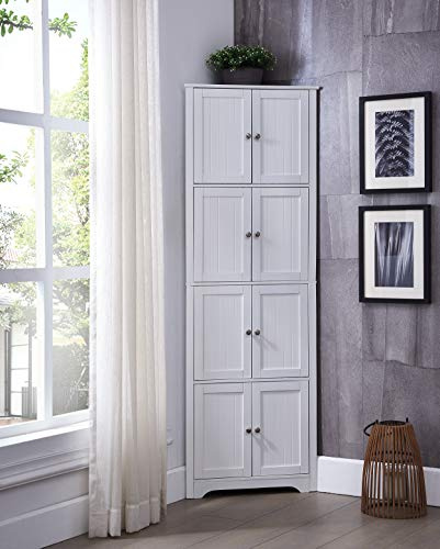 Kings Brand Furniture - Lyons 4-Tier 68 Corner Kitchen Pantry Storage Cabinet with 8 Doors, White