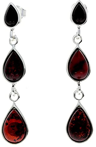 SilverAmber Jewellery UK - 925 Sterling Silber mit baltischer Kirschfarbener Bernstein - baumelnde Ohrringe - GL150CH