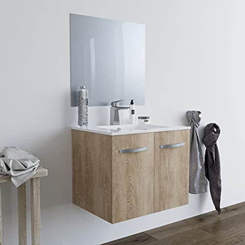 MarinelliGroup Mobile bagno SOSPESO 60 cm con lavabo in ceramica con 2 ante ROVERE CHIARO BUMA 8160