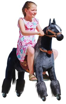 Ponnie Caballo de equitación para niños de 5 a 12 años, M, Caballo mecánico sobre Ruedas, Adecuado para niños a Partir de 5 años (requisito de Peso: mín. 13 kg hasta máx. 50 kg)