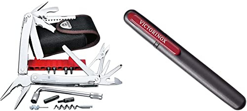 Victorinox, Multifunktionswerkzeug, Swiss Tool X Plus, silber (38 Funktionen) & Dual Messerschärfer, Schärfen von geraden Klingen, schwarz/rot