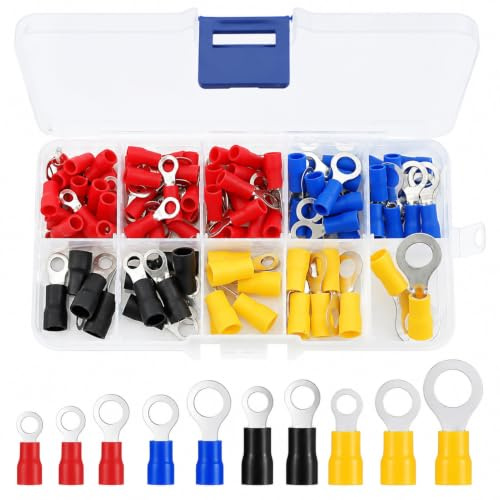 102 Stück Ringkabelschuhe, Kabelverbinder, Ring Kabelschuhe Isolierte Steckverbinder Stoßverbinder Quetschverbinder Flachstecker Anschlussklemmen