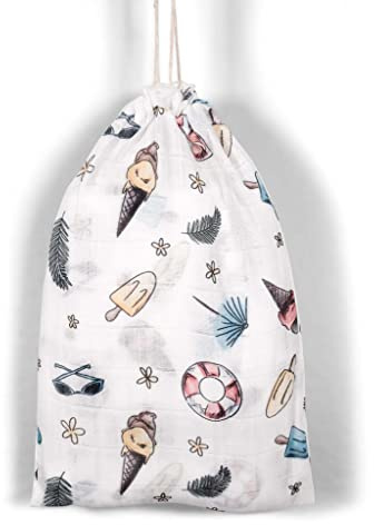 hutch&putch 2X Pucktuch Bio Baumwolle 60x60cm im Beutel - Spucktuch Baby - Mulltuch 100% Baumwolle - Musselin Wickeltuch - Kuscheltuch saugstark, extra weich mit Beach Day-Motiv