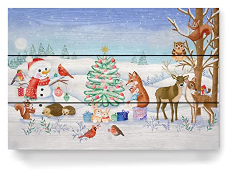 artboxONE Holzbild 45x30 cm Für Kinder Winter-Märchen mit Waldtieren von Künstler CalliLetters