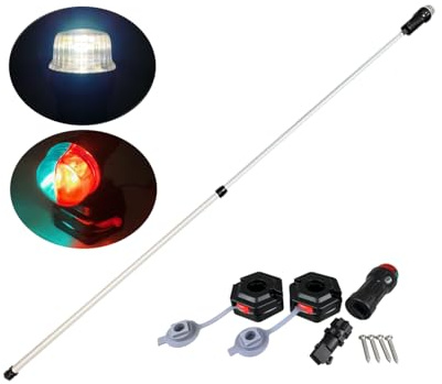 Pactrade Marine Combo Light and All-Round Light 1 * 0.5W LED*2/1NM Visibility 3*AAA Batteries Operated (NOT Included) IP67 Anodized Aluminum Tube (30.6-53, Quick Release Base Mount)