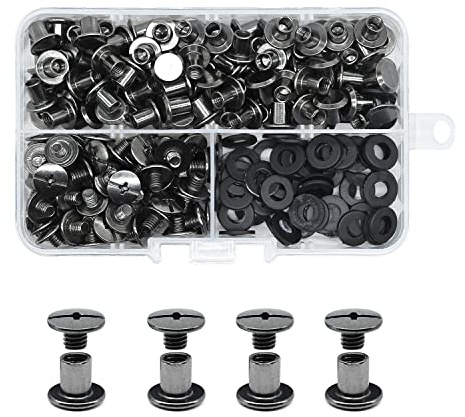 JINTANG 90 Set Chicago buchschrauben,M5x6mm binding Schrauben kit | schraubnieten für leder,ledernietenset,verwendet für DIY Leder handwerk kleidung tasche,Bücher und Dekoration Schwarzglänzend