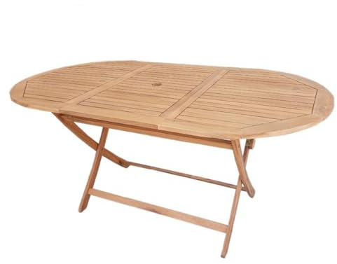 LOLAhome Mesa de jardín Resistente y Plegable Ovalada de 160x85x74 cm, para 4-6 Personas | De Madera natual sostenible de Acacia con FSC | para Exterior, jardín, terraza, balcón o Piscina | Kate