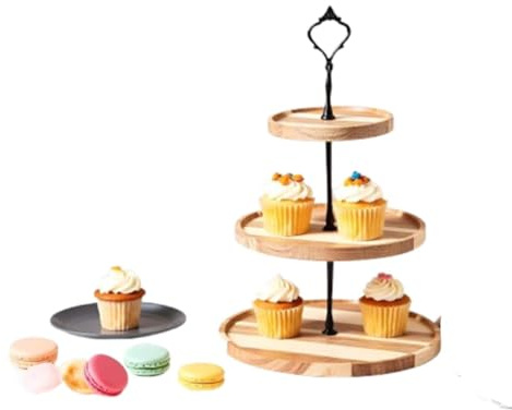 Cyrank 3 Tier Cupcake Stand Holder, Wooden Cupcake Display Tray Cupcake Tower Tray Farmhouse for Baby Showers Halloween Graduation Wedding or Birthday Party(03)