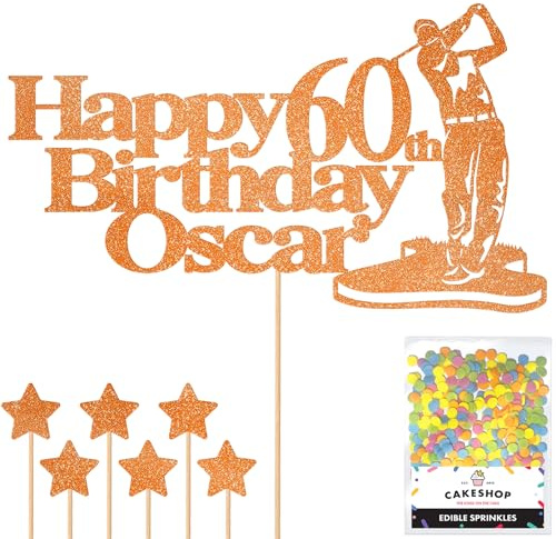 Personalised Golf Golfer Glitter Cake Topper - Copper Orange Custom Age & Name Glitter Cake Decoration and Sprinkles - Happy Birthday Decorations - Personalised Toppers for Cakes by Cakeshop