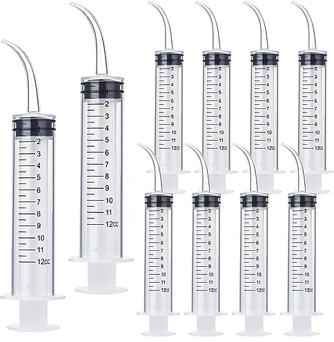Wisdom Teeth Syringe, 10 Pack Irrigation Dental Syringes with Measure Scale & Curved Tip for Dental Care Liquid Oral Tonsil Stone