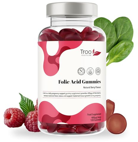 Troo Health Care Folic Acid 400?g Gummy Prenatal Supplement | 120 Natural Berry Flavour Gummies to Support Health Pregnancy & Foetus Development - No Common Allergens or GMO