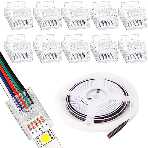 RUNCCI-YUN 10 Stück 5-polige 10 mm LED-Streifenverbinder lötfrei mit 5 m LED Draht DC 12 V für 10 mm breite wasserdichte RGB-LED-Lichtleiste, wasserdicht oder nicht wasserdicht