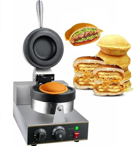 DPQYJPP Electric Burger Waffle Maker Ice Cream Waffle Baker Machine, Commercial Round Waffle Baking Machine 50~300℃ Adjustable Temperature Home Use,Restaurant,Snack,Singlehead,Singlehead