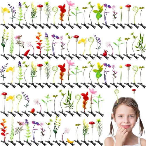 Haawooky 100 Pieces Bean Sprout Hair Clips,Mixed Style Plant Hairpins,Funny Plant Hairpins Hair Accessories for Women,Girls,Kids,Home Party,School