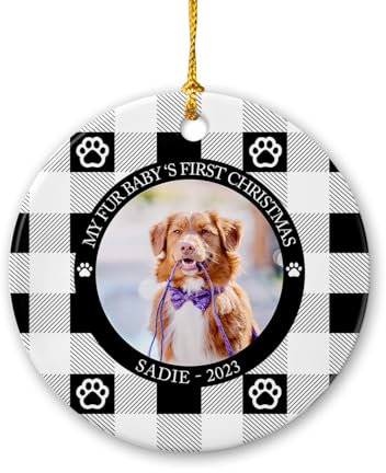 Christbaumschmuck Keramik Weihnachtsanhänger Anhänger Weihnachtsbaumschmuck Hängende Ornamente Weihnachtsdeko Das Erste Foto Meines Pelzbabys, 2023, Personalisiertes 1. Foto des Welpen, Bild Hund
