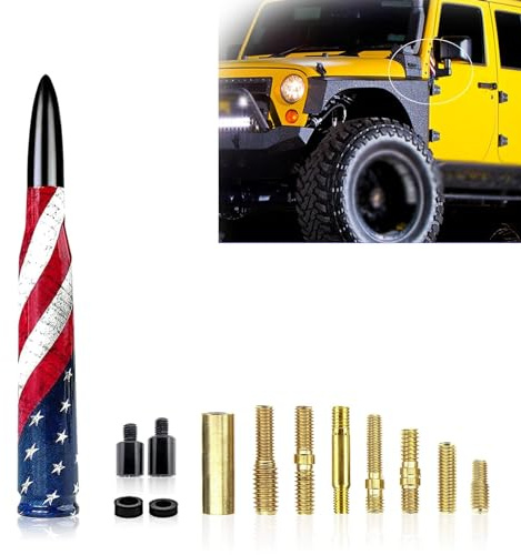 Tesnaao 1 antenne balle de voiture, récepteur de signal de 14 x 1,8 cm avec motif drapeau américain, accessoires universels de modification automobile, pour la plupart des voitures, camions et